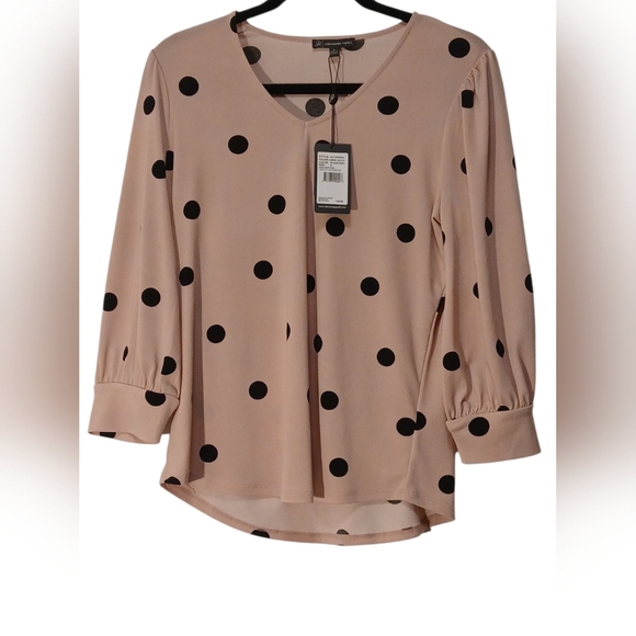 Adrianna Papell - NWT, Pink Blouse W/ Black Poke dots, 3/4 Puff Sleeves, V-Neck, - Picture 12 of 12